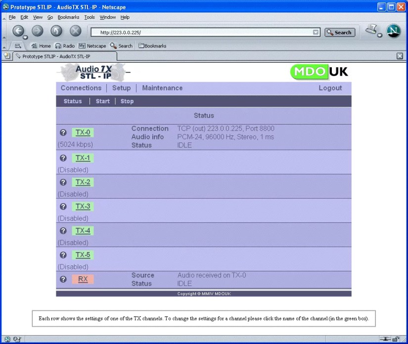 AudioTX STP-IP interface web