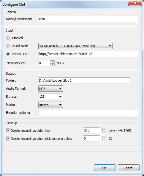 mMairlist Audio Logger configuration